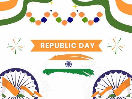 Celebrate Republic Day 2025 with Inspiring Quotes and Messages Hyper Content Indian Flag Flying High with Republic Day 2025 Message in Background