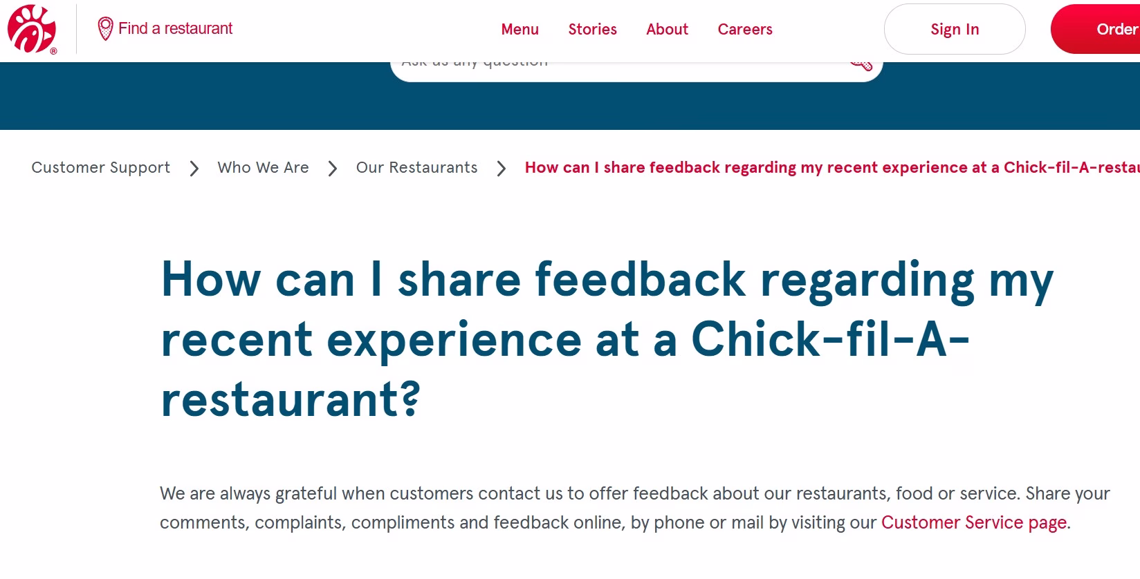 Customer Review on Chick fil a