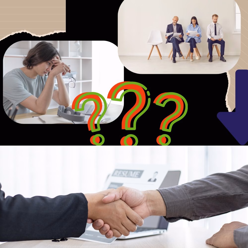 Hiring the Right Content Writer Mistakes to Avoid During Recruitment Hyper Content Illustration of Interviewers a Hiring Handshake and a Person Realizing a Hiring Mistake