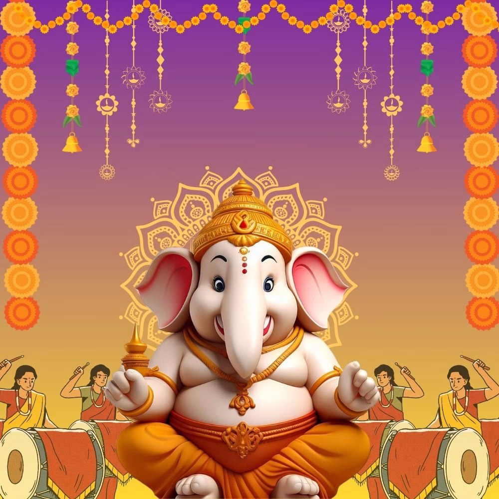 Happy Ganesh Chaturthi Wishes with Lord Ganesha Idol Quotes Status Updates and Festive Elements