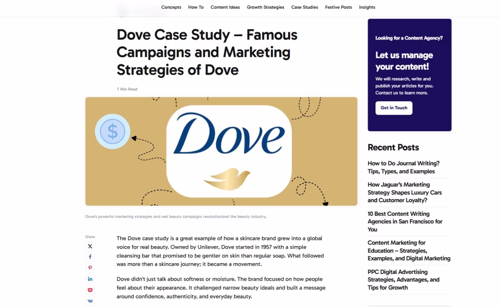 Screenshot of a Marketing Case Study Example Showing Challenges Solutions and Results