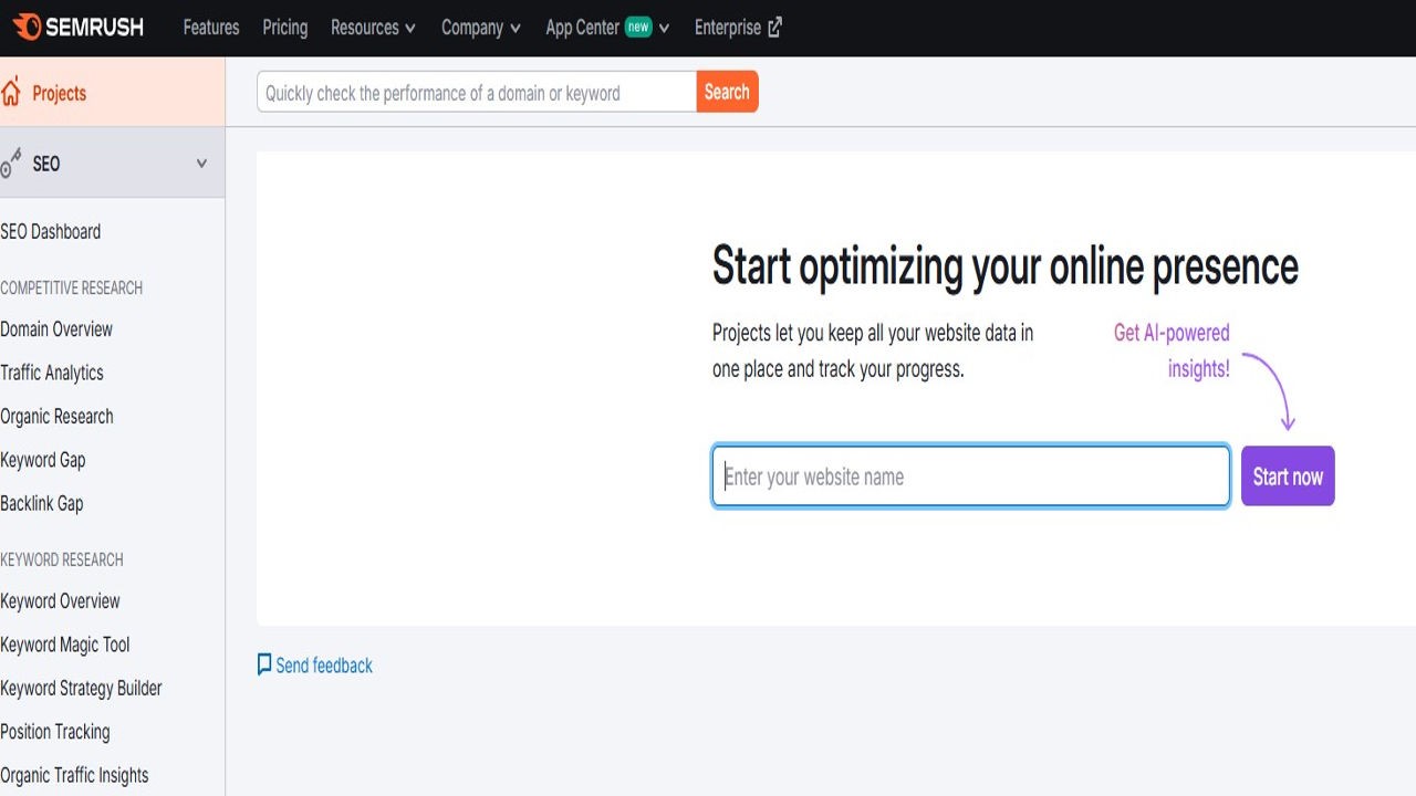 Image highlighting SEMrush dashboard Hyper Content Blog Dashboard of Semrush a Keyword Research Tool