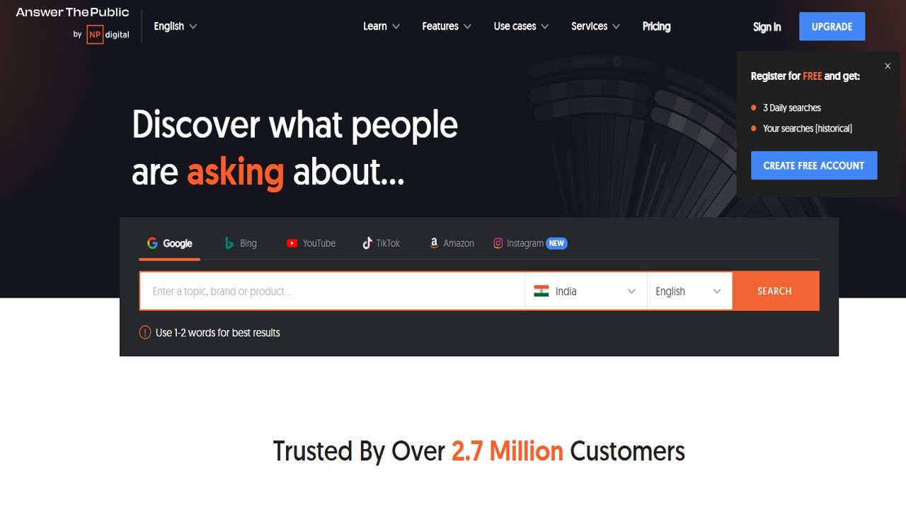 Image highlighting answer the public home page Hyper Content Blog Home Page of Answer the Public