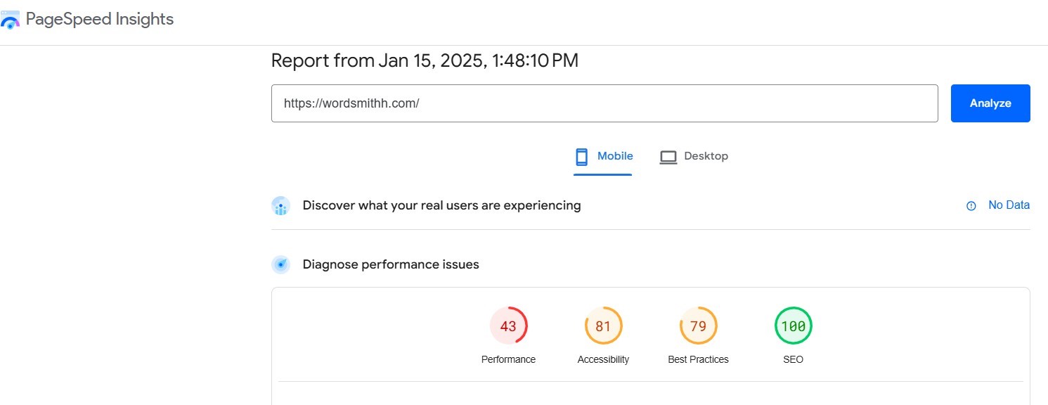 googlepagespeedoptimizationinsights Hyper Content Blog Page Speed of Wordsmithh