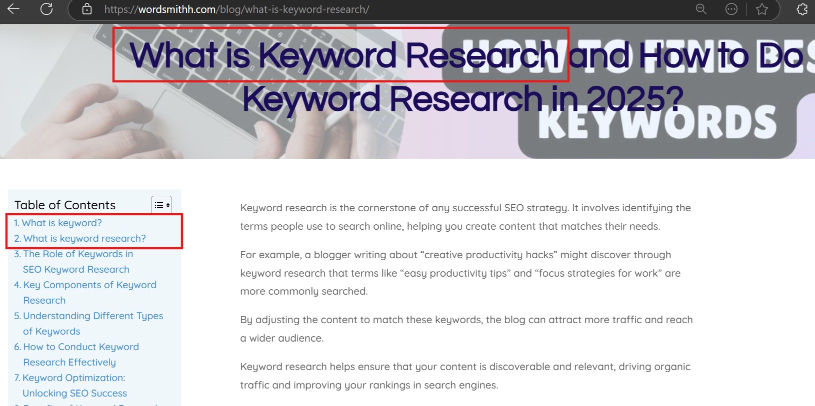 contentqualityandrelevanceofablog Hyper Content Blog Use of Keyword in the Title Tag