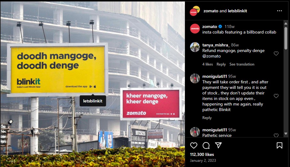 Blinkit x Zomato Billboard Campaign Hyper Content Blog Blinkit X Zomato Billboard Campaign Promoting Fast Delivery Services